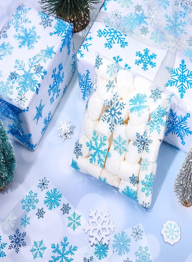 Whaline 300Pcs Christmas Snowflake Cellophane Treat Bags Cute Snowflake Print Self-Adhesive Bags Seasonal Winter Clear Candy Bag Plastic Goody Bag for Xmas Holiday Wedding Party Supplies - Image 4